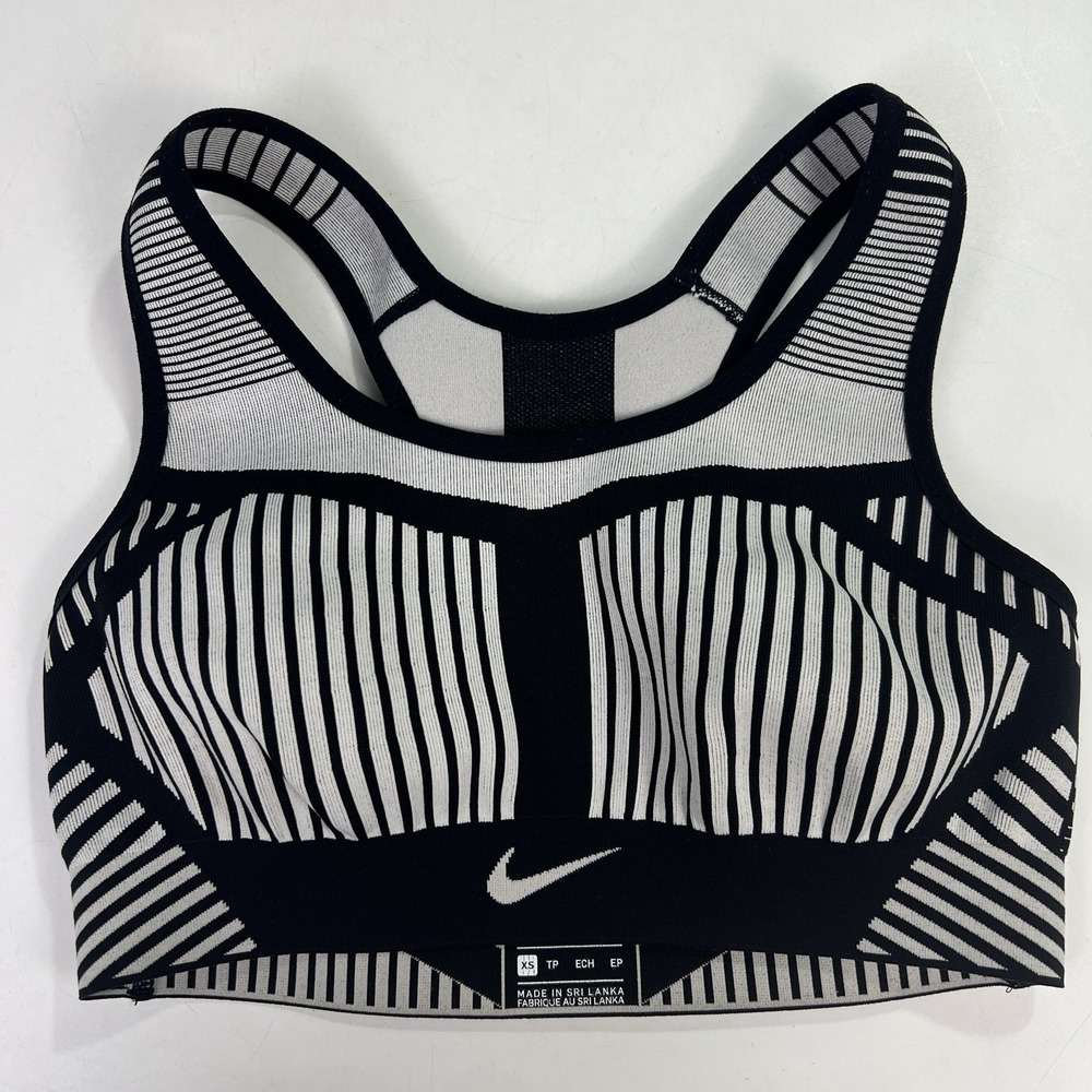 Nike FE/NOM Flyknit High-Support Sports Bra Black and Grey X Small Athleisure